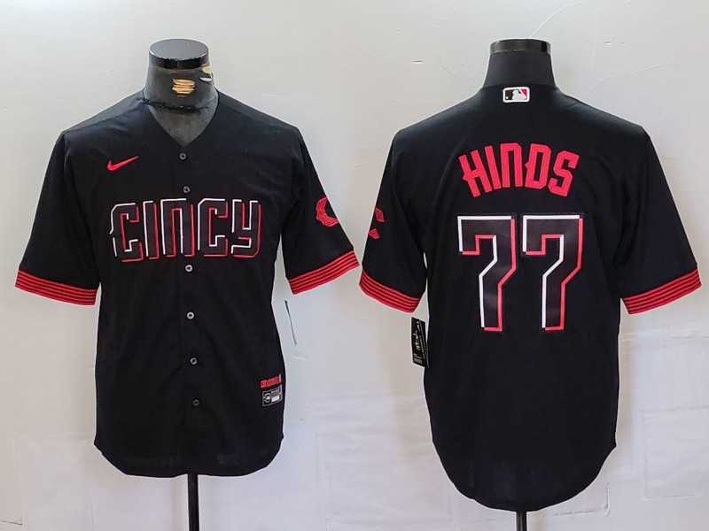 Mens Cincinnati Reds #77 Rece Hinds Black 2023 City Connect Cool Base Stitched Jersey->cincinnati reds->MLB Jersey